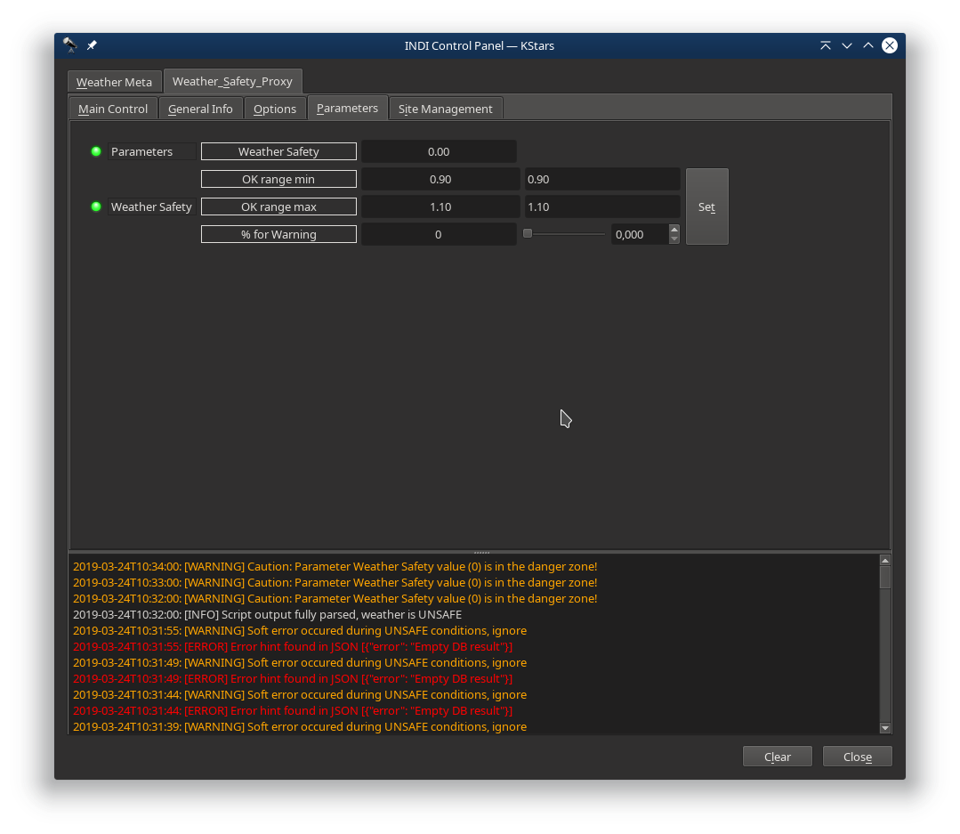 parameters tab