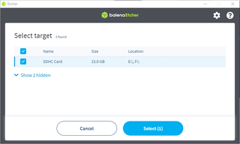 balenaEtcher select target dialog